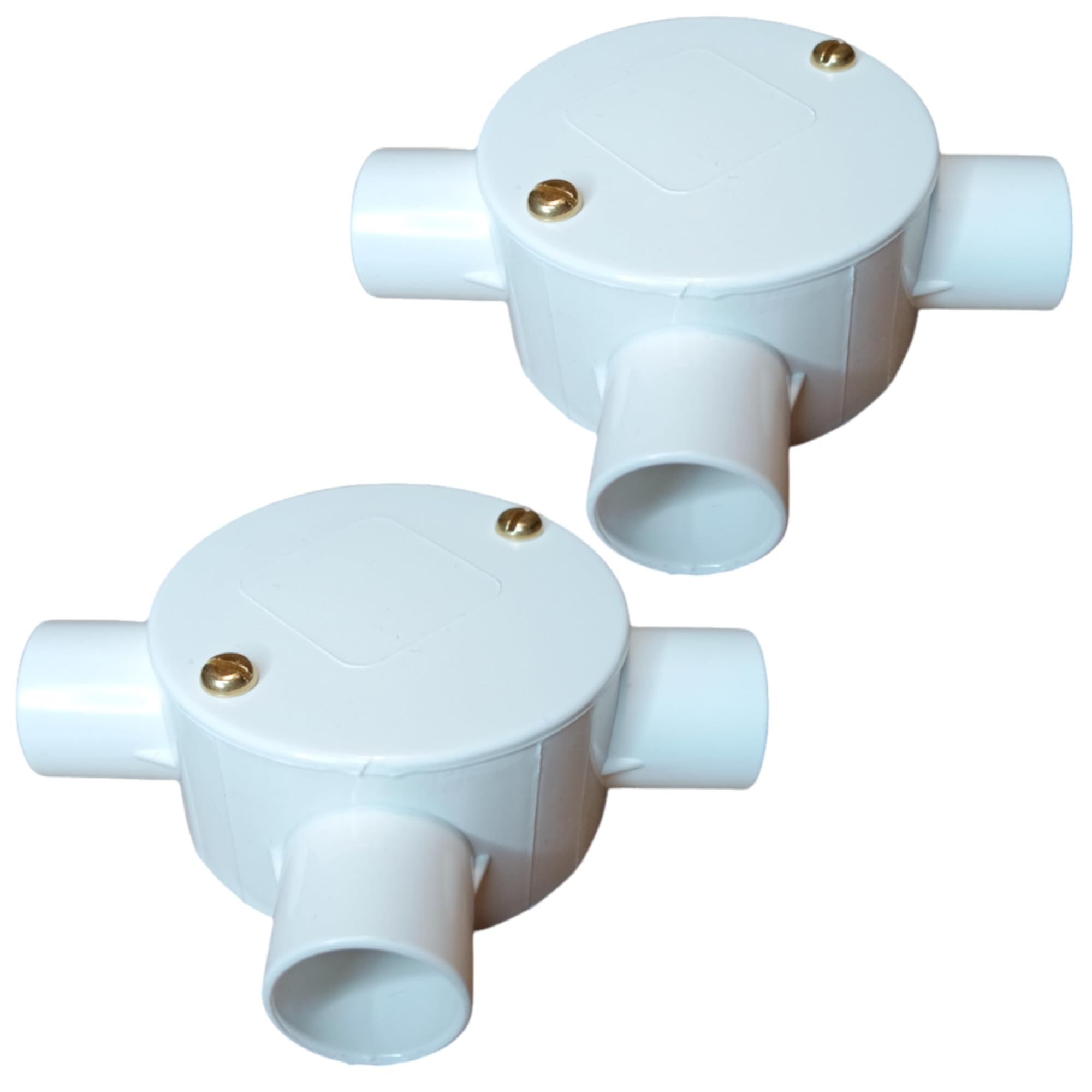 White 20mm PVC Conduit Tee Box 3 Way Terminal Tee Box with Lid and Screws - Pack of 2