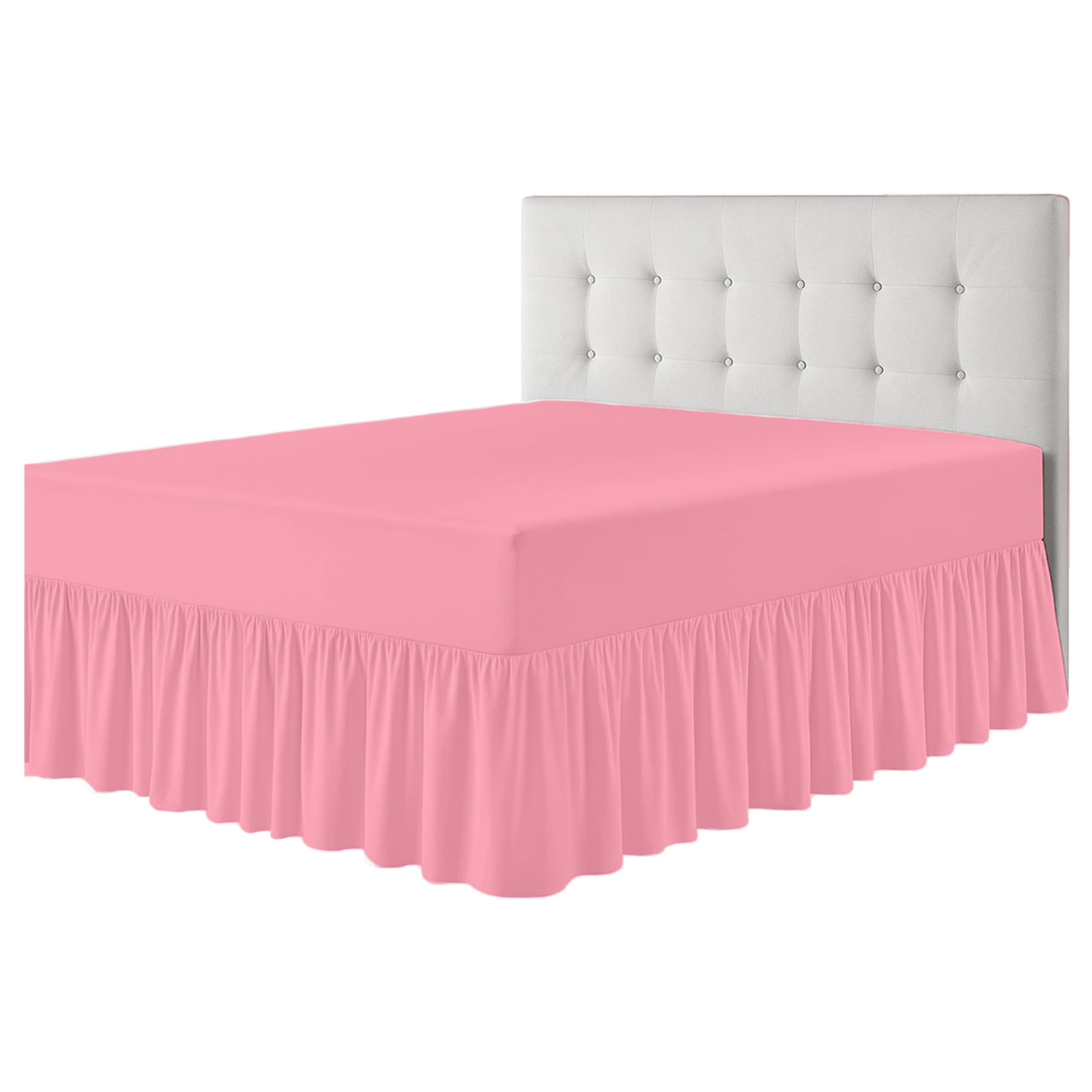 Rohi Luxury Fitted Valance Sheet King Size- Easy Care King Size Fitted Sheet, Frilled - Fit over Mattress & Down to the Floor (King, Soft Pink) โ image 1