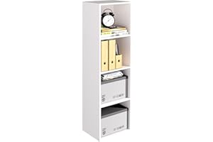 NewBeth Wooden 4 Cube Storage Organizer, 4 Tier Storage Cubes Storage Display Cubby, 42 Inch Tall Versatile Cubes Shelf and Cubby Organizer for Any Space (White, 4 Cube-W(11.8inch)