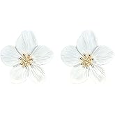 QIAOLEHUI Handmade Boho Large Flower Dangle Earrings Studs Matte Floral Statement Metal Wedding Holiday Jewelry