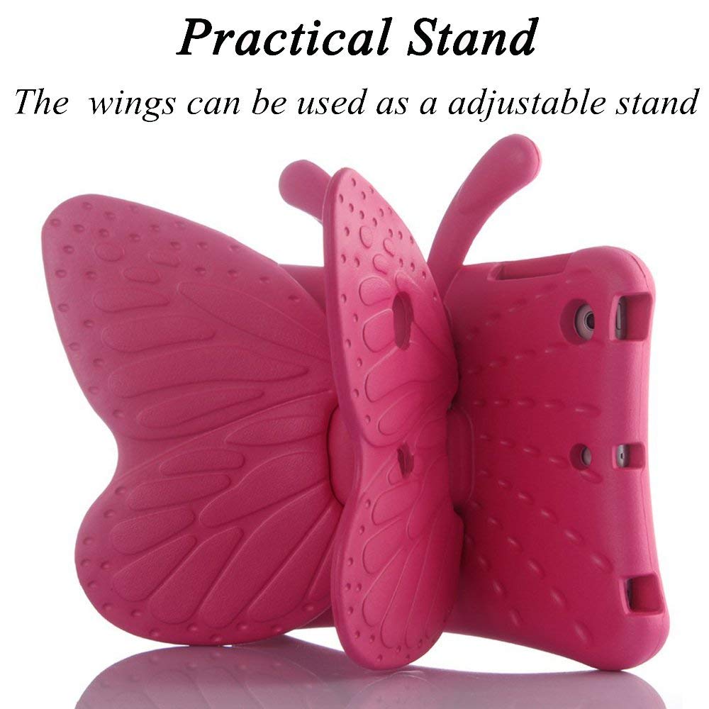 AILRINNI Coque pour iPad Mini 5 Enfants, Souple Silicone Mignonne Papillon Kids EVA étui [Antichoc] [Scratch résistant] Gel Housse de Protection Support pour Apple iPad Mini 1/2/3/4/5 - Rose Rouge