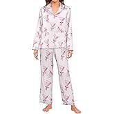 Oarencol Women's Pajama Set Long Sleeve Sleepwear Soft Satin Pjs Lounge Sets with Pockets S-XXL