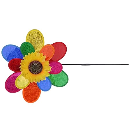 Divine Overseas DIY Double Layers Sequins Sunflower Windmill Wind Rotator Kids Outdoor Fun Camping Toy Nursery Venue D