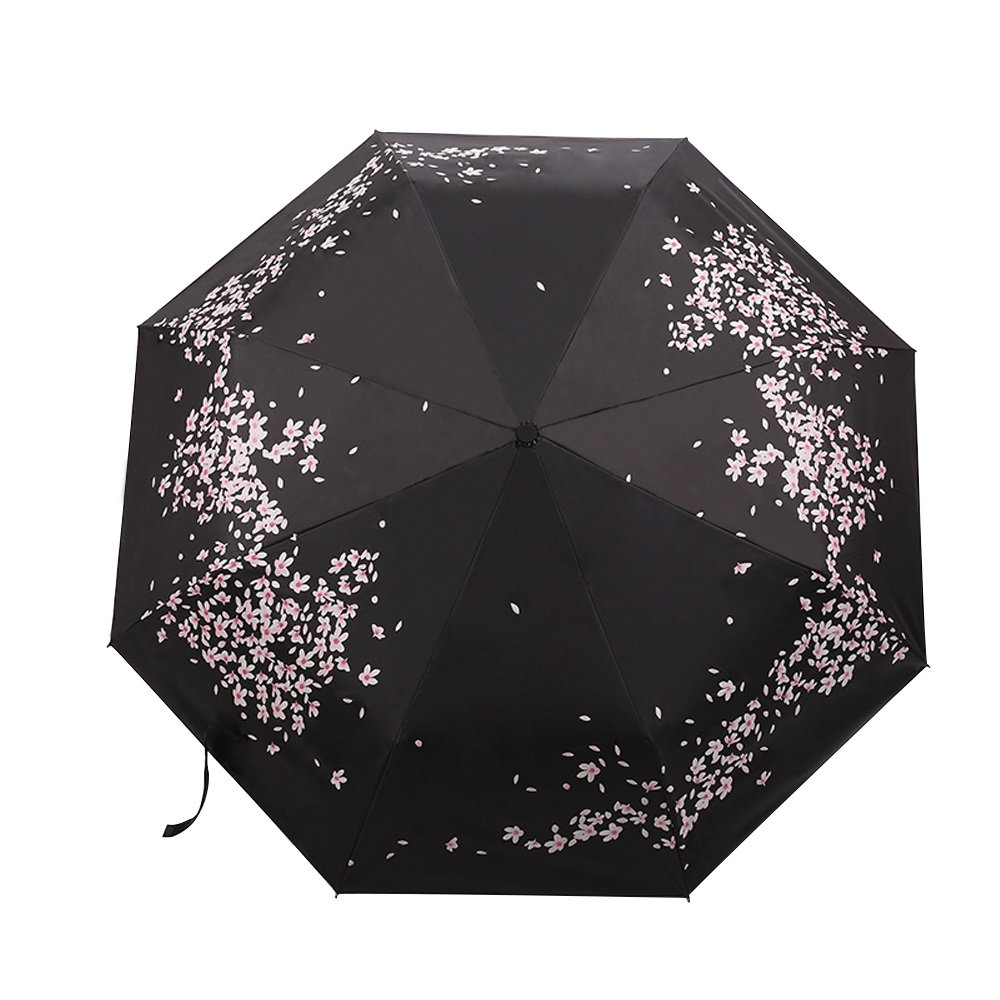 Elehere Black Sakura Windproof Umbrella Automatic Open Waterproof Stick Parasols