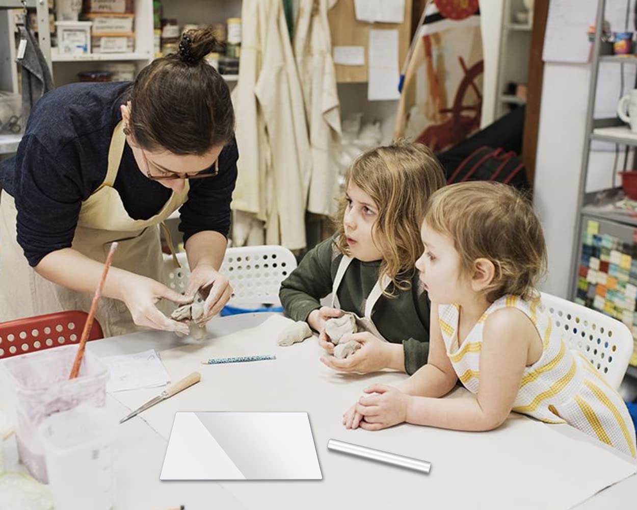 DS. DISTINCTIVE STYLE Acrylic Clay Roller and A4 Size Acrylic Sheet for Polymer Clay Rolling Pin with Clear Board Sheet DIY Rolling Tools for Clay Modelling and Shaping