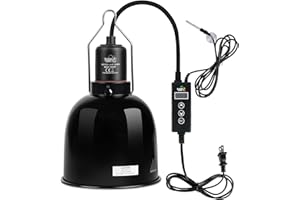 LUCKY HERP Reptile Light Fixture with Dimming Thermostat & Timer, Aluminum 5.5inch Deep Dome Reptile Lamp Fixture, Heat Lamp Fixture for UVB Bulb Basking Heat Bulb, Max 100W