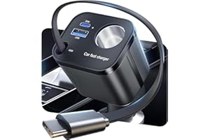 4 in 1 Retractable Car Charger, [60% Smaller] 145W USB C Cigarette Lighter Adapter, Socket Splitter with Retractable Cable&US