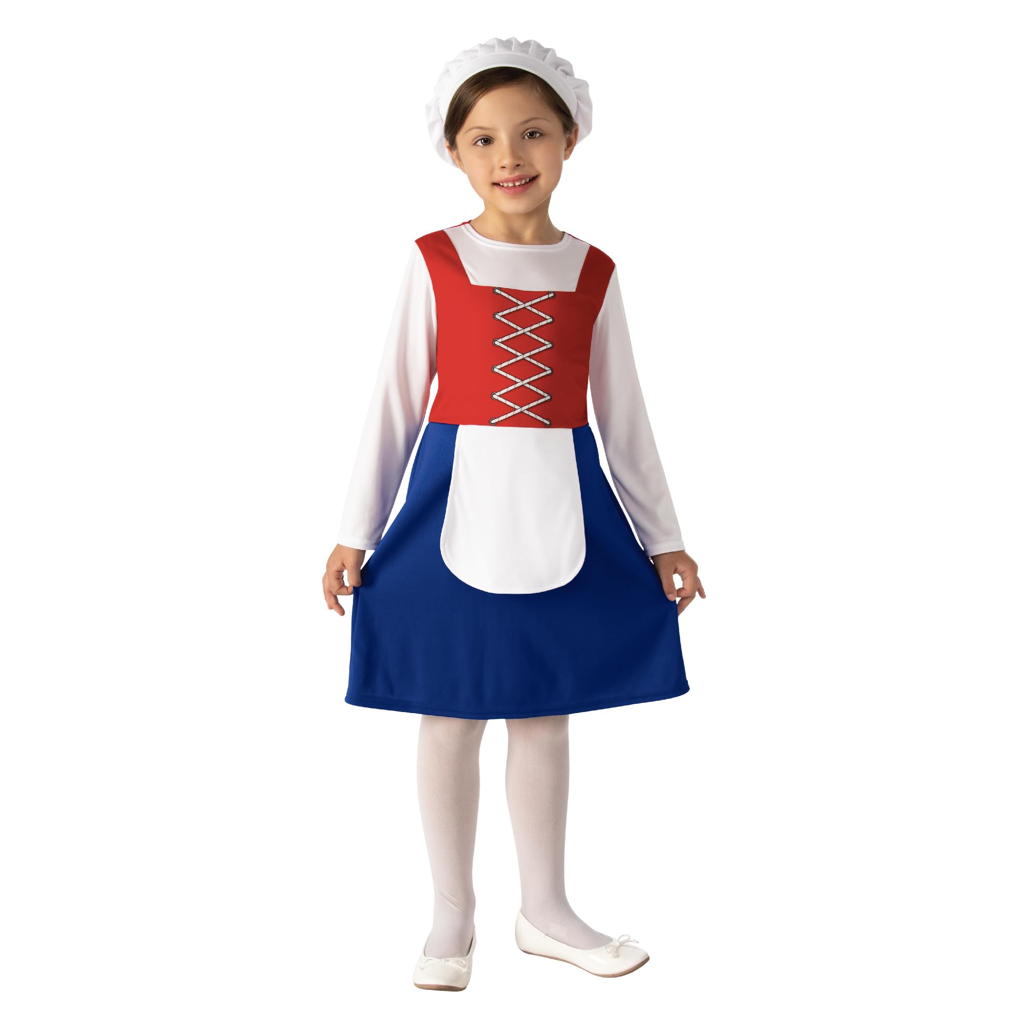 Bristol Novelty CF227XL Tudor Girl (BN Original) XL Costume, Red, Blue, White, 10-12 Years Old Halloween