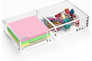 WORHE Sticky Note Holder 2 In 1, Clear Acrylic Memo Pad Holders for Desk Organization School Office Home, Post Pop Notes Dispenser for 3"X3" Note Pads (BQ210)