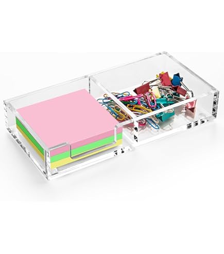 Fansunta Crystal Clear Acrylic Sticky Note Holder | 3.9" X 3.9" Desk Organizer, Notepad Dispenser For Office, Home, Dorm