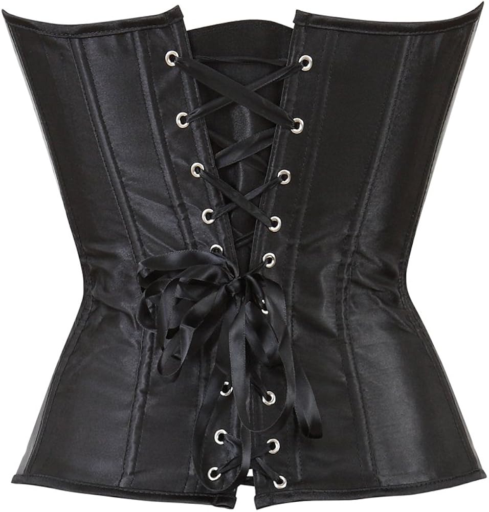 Women's Bustier Corset Top Sexy Lingerie Sets Black Satin Waist Cincher: Clothing