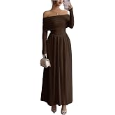 Floerns Women's Elegant Off The Shoulder Maxi Dress Long Sleeve A Line Formal Wedding Guest Dresses