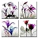 Spirit Up Art 4Pcs/Sets Huge Modern Giclee Prints Artwork Multi Flowers Pictures Photo Paintings Print on Canvas, Wall Art for Home Walls Decor, Stretched and Framed, Ready to Hang, 12 * 12inches