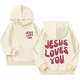 Kelxjia Christian Jesus Loves You Hoodie For Teen Girls Cute Graphic Hoodies Kids Bible Verse Faith Sweatshirt God Pullover