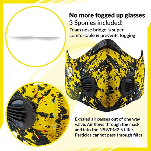 Axsyon Dust Mask with Ear Loops- Activated Carbon Dust Mask- 3 Filters & 2 Valves Included. for House Cleaning, Woodworking, Mowing, Outdoor Activities. N99 (Reptile Yellow) - Thumbnail 6