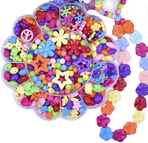 Felice Girls Bead Box Colorful Acrylic DIY Beads in a Flower Shaped Box for Children Jewelry Making Bead Set Necklace Bracelet (style2)