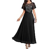 DRESSTELLS Wedding Guest Dress for Women, Long Mother of Bride Formal Sequin Cocktail Evening Party Lace Prom Dresses