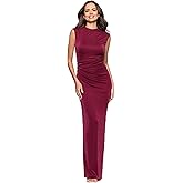 Betsy & Adam Women's Novelty Knit Sleeveless High Neck Draped Floor Length Dress