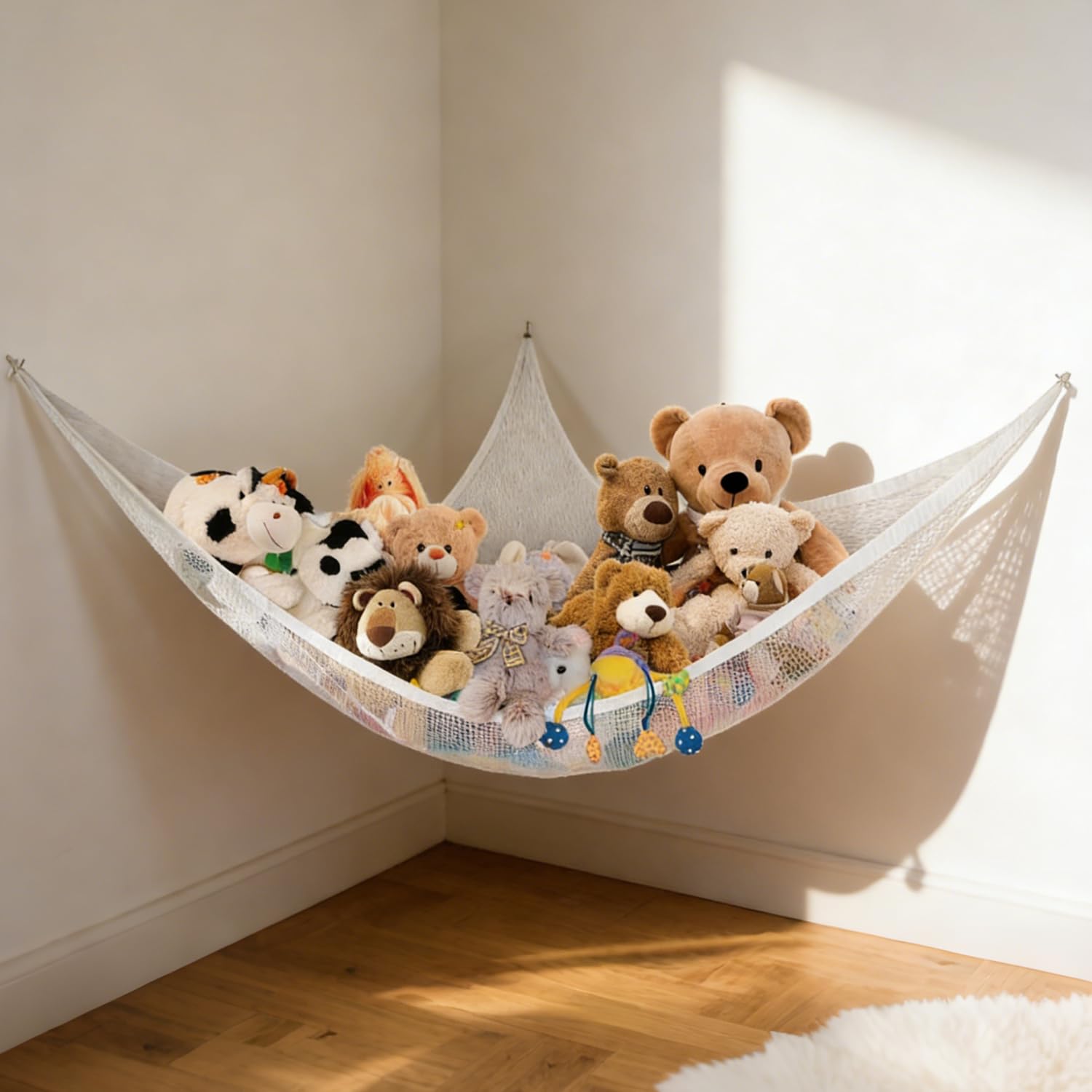 Norhogo Toys Storage Mesh – Soft Teddy Organizer, Stuffed Animal Hammock Toys Hammock Storage Net for Organizing Toys, Temporarily Storing Towels and Shower Caps, White