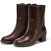 Coutgo Womens Platform Mid Calf Boots Chunky Block Heel Round Toe Boots Fall Winter Shoes