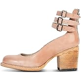 Mary Jane Shoes Womens Leather Ankle Strap High Heel Pumps Vintage Style Block Heel with Adjustable Buckles Round Toe Back Zipper Pumps for Women