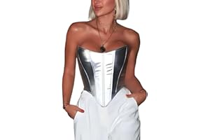 ABMOIU Leather Corset Tops for Women Strapless Lace Up Boned Sweetheart Neck Bodyshaper Bustier Sexy Crop Top