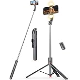 Selfie Stick Tripod with Light, 67'' Tripod with Wireless Remote, Portable Phone Tripod Compatible with iPhone 16/15 Pro Max/15/14 Pro/14/13, Samsung S22/ S23 Ultra/Android Smartphone