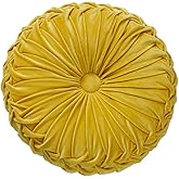 NatureMan 13.7 inch Round Sofa Cushion Pure Color Velvet Home Decor, Pleated Round Cushion, Pumpkin Pillow Suitable for Home Bed car Decoration (Yellow)