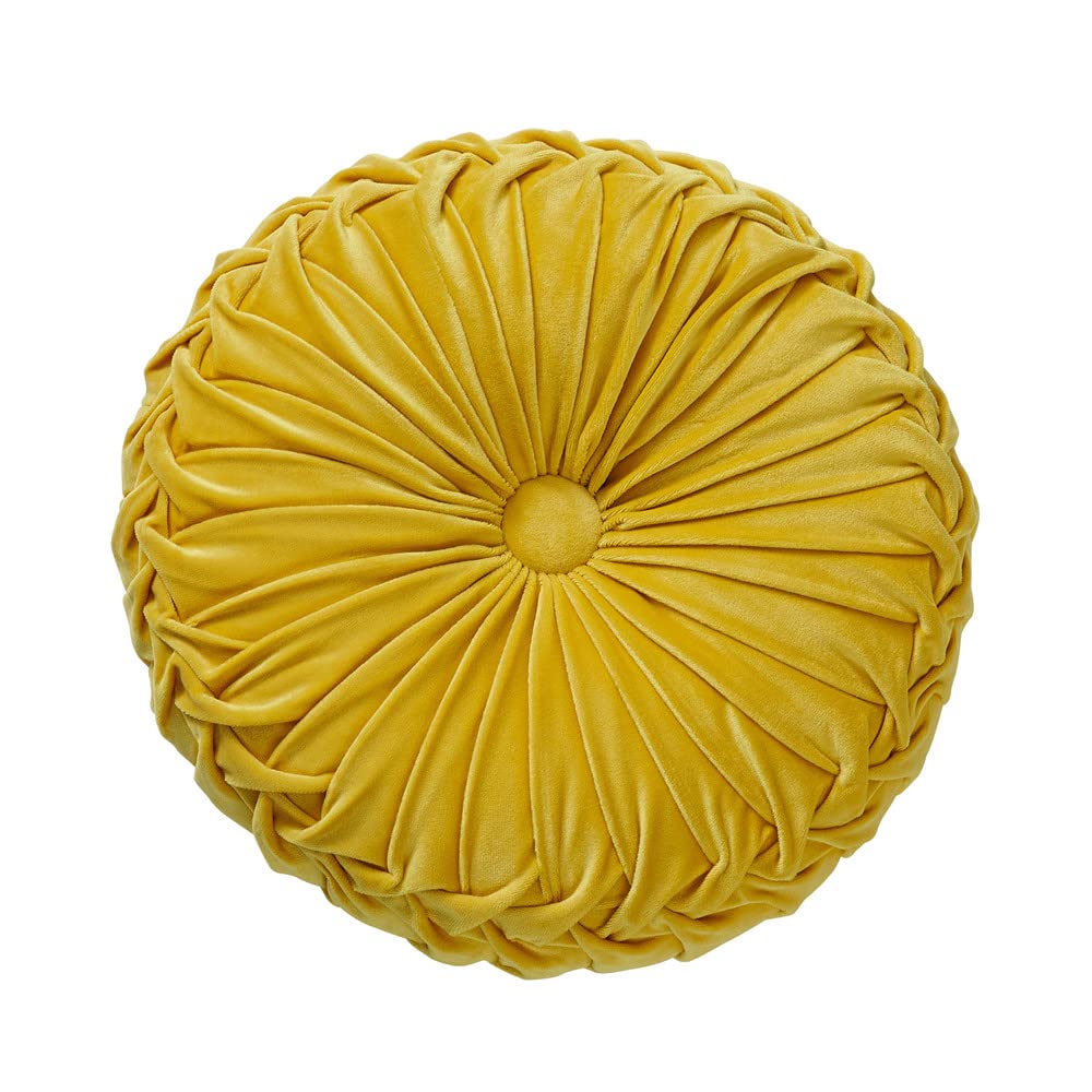 NatureMan 13.7 inch Round Sofa Cushion Pure color velvet home decor, pleated round cushion, pumpkin pillow Suitable for home bed car decoration (yellow)