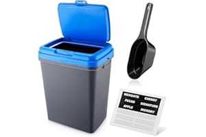 Kathfly Dry Pellets Storage Bin with Locking Lid, 16 lb Capacity Wood Pellets Container with Flavor Stickers Includes Scoop, Stackable Design, Sealed Storage for BBQ