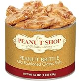 The Peanut Shop of Williamsburg Old Fashioned Peanut Brittle Candy, Hand Pulled Copper Kettle Cooked, Gluten Free Ingredients, Kosher Certified - 16 Oz Tin