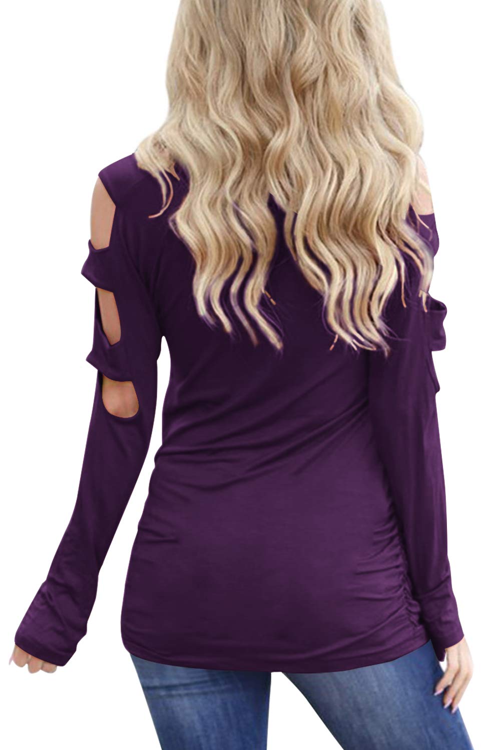 Eanklosco Womens Summer Short Sleeve Cold Shoulder Tops V Neck Basic T Shirts (Purple, XL)