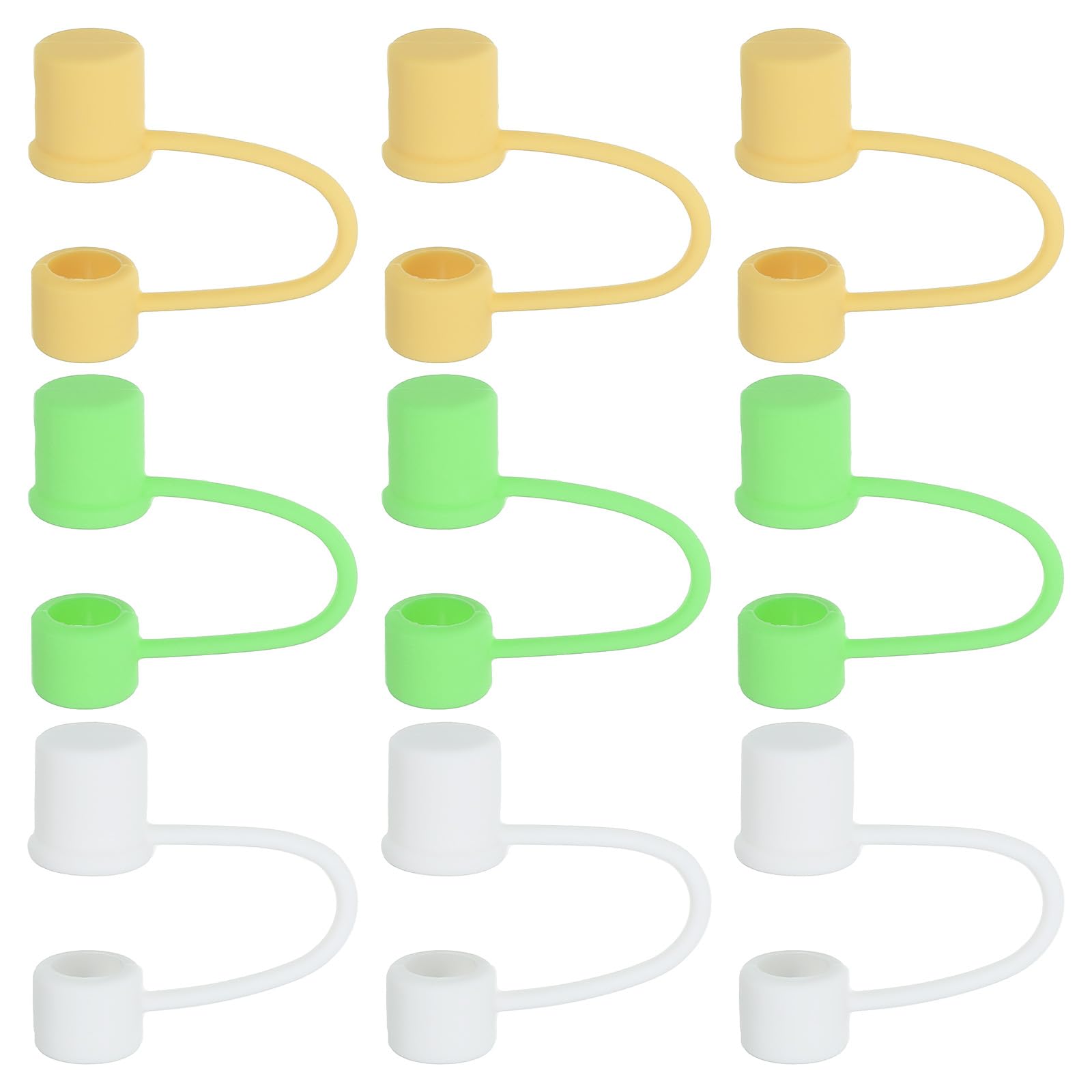 PATIKIL 0.4 In/10mm Silicone Straw Cover Cap, 9Pcs Dust-Proof Straw Tips Reusable Drinking Straw Caps, White/Light Yellow/Green