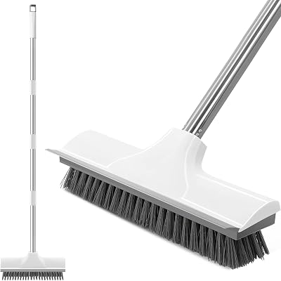 Newthinking Floor Scrub Brush with Long Handle, 10in Head, Squeegee