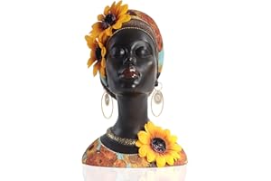 African Art Bust Statue, Home Decor African Sunflower Girl Figurines, Room Decor Resin Black African American Bust Statue, Su