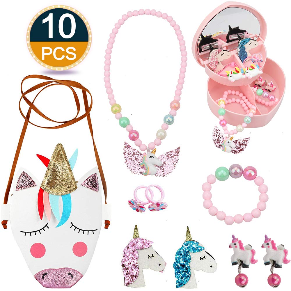 PU Leather Unicorn Crossbody Bag Hair Clips & Jewelry Box Gift Sets for