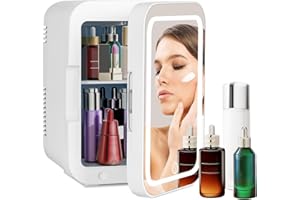 ELECWISH Mini Skincare Fridge 4L/6 Can, Makeup Fridge with Dimmable LED Light Mirror for Cosmetic, Beauty, Cooler and Warmer Portable Refrigerators for Bedroom, Office and Car, White