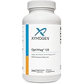 XYMOGEN OptiMag 125 - Magnesium Supplement with Di-Magnesium Malate & Glycinate Lysinate to Support Nerve, Muscle, Bone Health + Heart Health (240 Capsules)