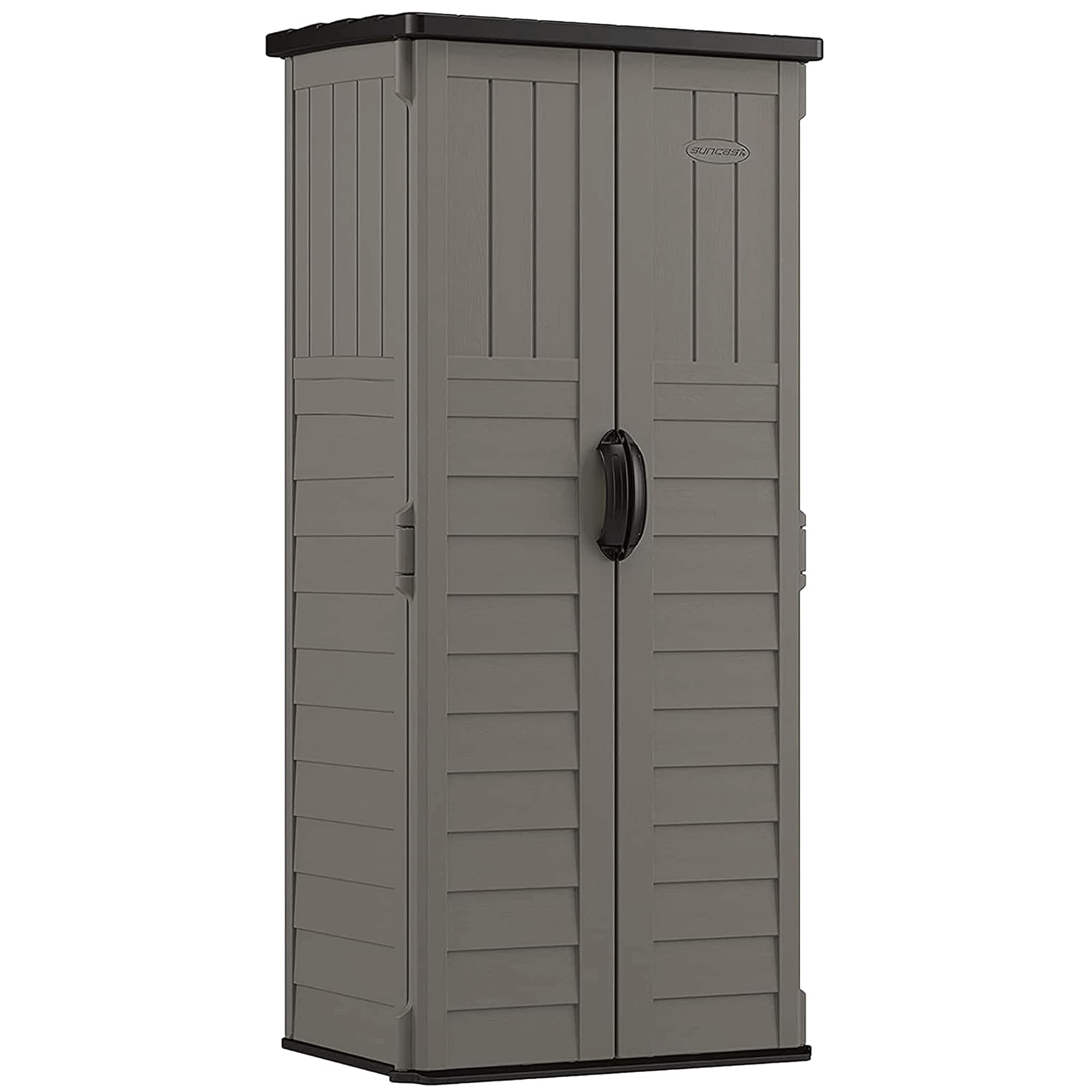 Photo 1 of Suncast 22 Cubic Ft. Vertical Resin Outdoor Storage Shed with Lockable Double Doors, Weather-Resistant Multi-Wall Panels, Stoney