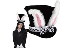 JMOCD Easter White Rabbit Topper Plush Hat Bunny Ear Top Hat Rabbits Ears Topper Plush Hat for Easter Halloween Cosplay