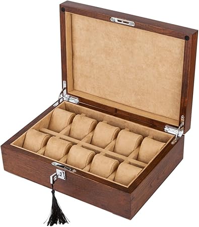Caja de Reloj Almacenamiento de Joyas Caja de Reloj de Madera con Lock Pillow Wrist para