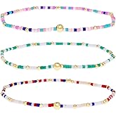 BXDA Colorful Small Beaded Stack Bracelets Set for Women, Handmade Golden Beads Stackable Bracelet Fashion Summer Jewelry Gift.