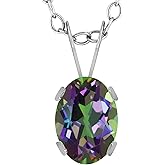 Gem Stone King 1.00 Ct Oval Green Mystic Topaz 14K White Gold Pendant With Chain