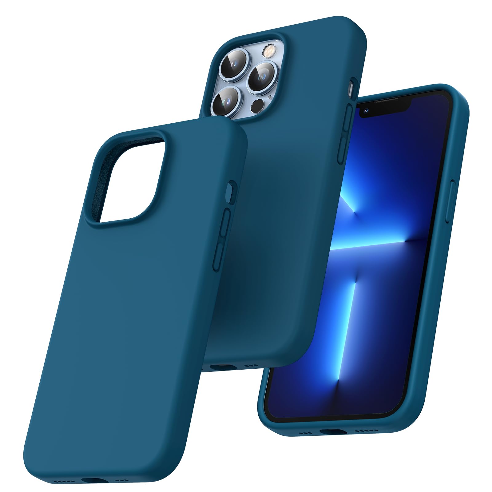 TOCOL Silicone for iPhone 13 Pro Max Case 6.7-Inch, Liquid Silicone Multi-Color Slim Silky-Soft Touch Anti-Scratch Shockproof Protective Phone Cover, Midnight Blue