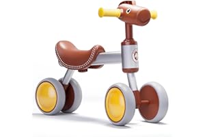 TWFRIC Balance Bike for 1+ Year Old Boys Girls, Toddler Balance Bike 12-36 Month No Pedal 4 Wheels Ride-on Baby Bike Riding Toys for 1 Year Old Birthday Gifts(Brown)