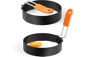 Yafeco Egg Rings,Stainless Steel Griddle Frying Egg with Silicone Handle,Nonstick Egg Cooking Rings,Omelet Ring,Pancake Ring Round Cooking Rings Molds For Breakfast (2Pcs Round 3.5'')