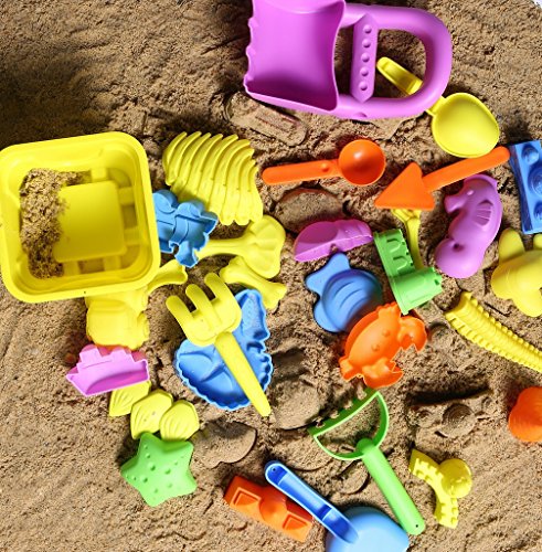 image for Shinehalo 30 Pieces Beach Sand Toys Set Sand Molds, Bucket, Shovels, R