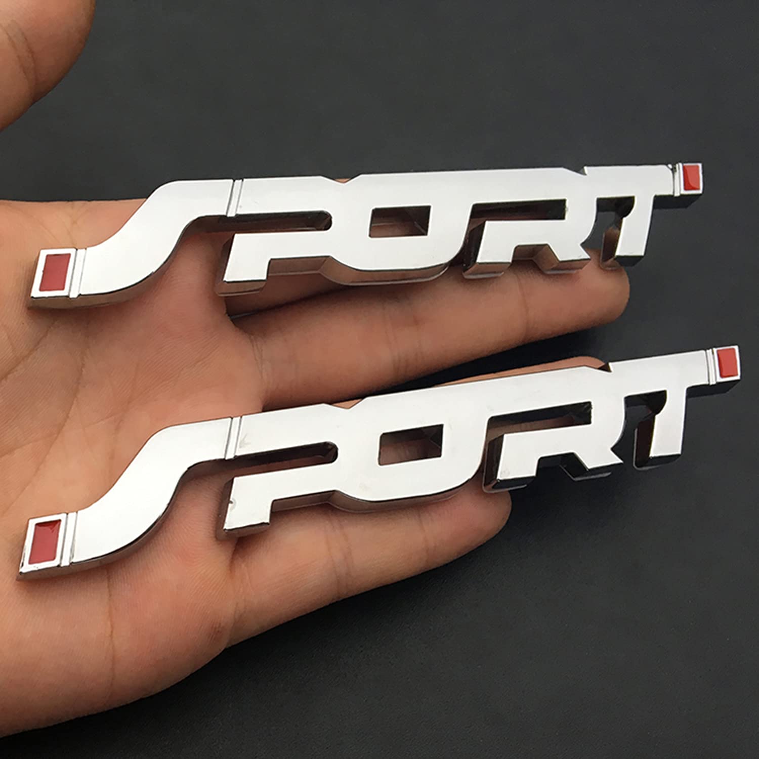 Photo 1 of HUAPX 2Pack Metal Car Sport Sticker,3D Premium Car Side Fender Rear Trunk Emblem Logo Badge Decals Compatible for Ford/Jeep/BMW/Dodge Ram/Cadillac/Chrysler/Toyota//Chevrolet(Silver)