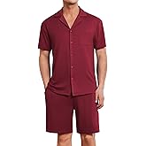 Ekouaer Mens Pajamas Set Short Sleeve Sleepwear Button Down Soft Loungewear 2 Piece Pj Shorts Sets with Pockets