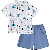 Jecson Toddler Boy Clothes Beach Boys Summer Outfits Short Sleeve Button Down Shirt and Elastic Waist Shorts Sets 12M-4Y
